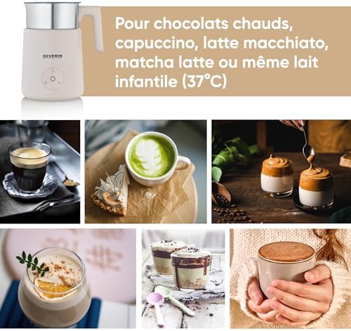 Émulsionneur de lait SPUMA LITE, Mousseur de lait à induction, Mousseur à lait électrique 500 W, Chocolatière 400 ml, Inox/Beige, SM 3589