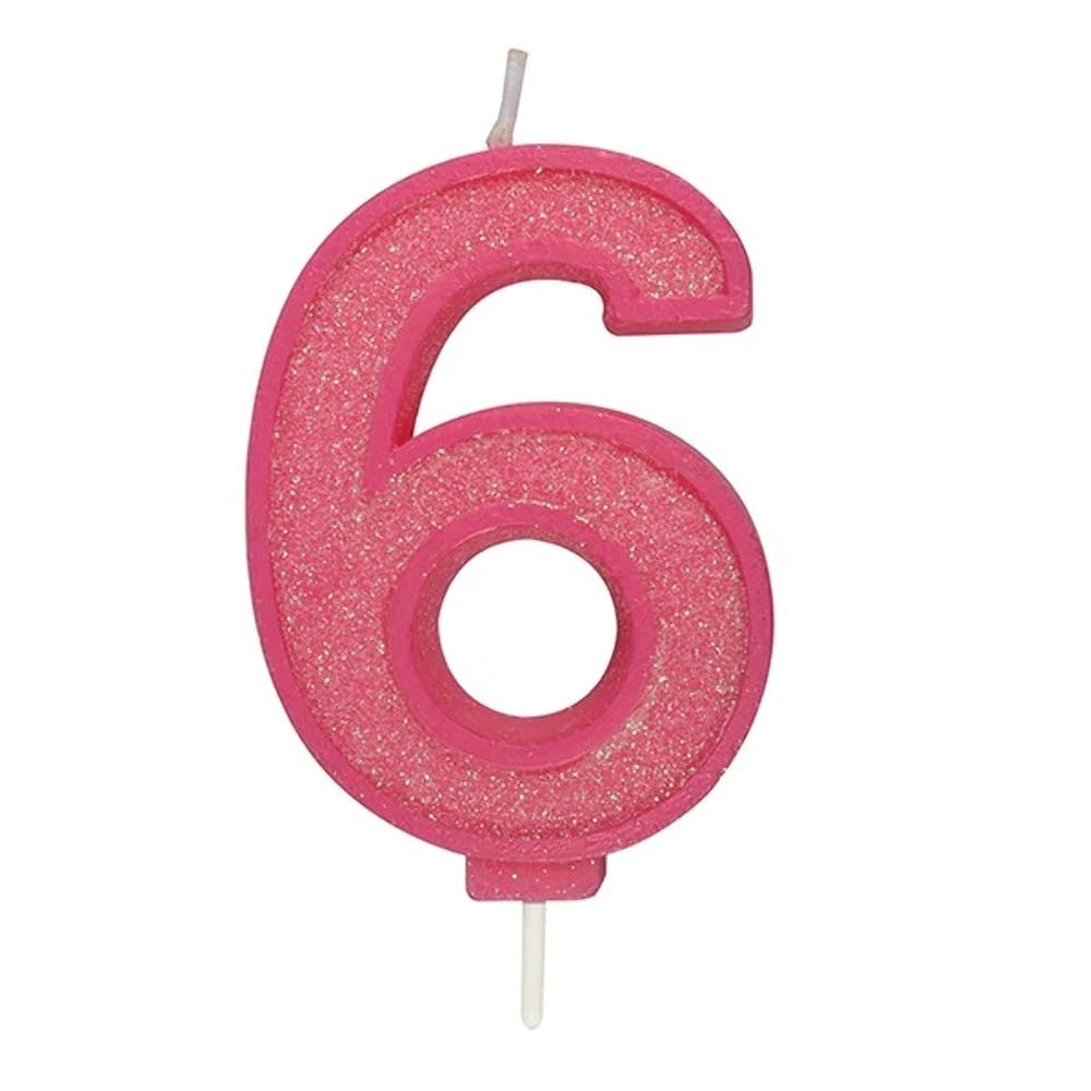 CULPITT Sparkle Number Candles For Cake & Cupcakes, Single Numbers From 0-9, Say Happy Birthday with These Candle Sparklers, Celebrate Birthdays & Anniversaries with Flair - Pink 6
