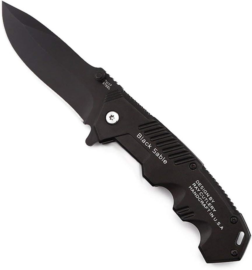 Couteau Pliant Noir - Acier Inoxydable - EDC Survie Camping - Neuf