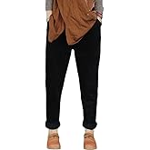 Minibee Women's Casual Corduroy Pants Comfy Pull on Elastic Waist Trousers Drawstring Cotton Pants