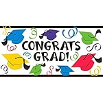Congrats Grad! Graduation Party Large Banner Decoration, Plastic, 65" x 33"
