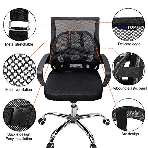 Lumbar Support, Cartop Mesh Back Cushion 2 Pack Lower Back Support, Double Mesh Lumbar Cushion Air Flow Breathable Back Support Cushion - Suitable for Office Chair Home Car (2-Pack)