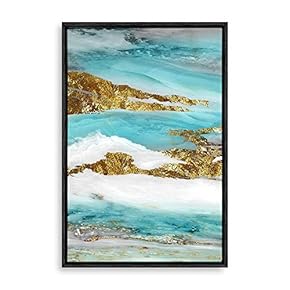 Framed Canvas Home Artwork Decoration Golden Abstract Art Canvas Wall Art for Living Room, Bedroom - 16x24 inches