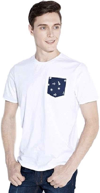 Amazon メンズ 春夏 半袖 Tシャツ ラウンドネック マリンプリント 涼しい カットソー かっこいい 着こなし クール コーデ カジュアル 夏 オリジナルエコバッグセット ホワイトm Tシャツ カットソー 通販