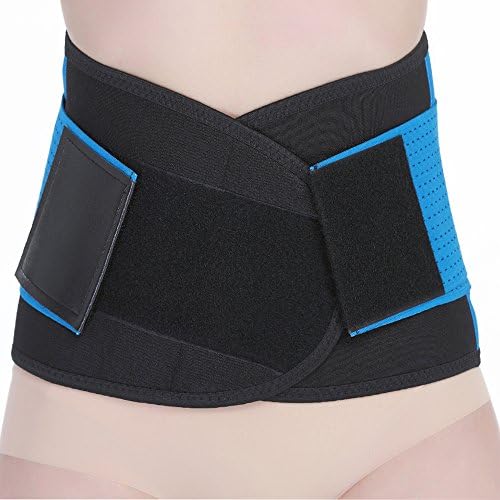 Waist Trimmer Belt Support Brace ,Adjustable Lumbar Back Brace Lumbar Support Belt with Breathable Mesh and Dual Adjustable Straps for Sports (Blue, L)