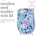 Lilly Pulitzer Stainless Steel Wine Glass Tumbler with Lid, Holds 12 Ounces, Lion Around