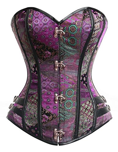 Topmelon Women Steampunk Corset Top Waist Training Bustier Body Shaper, Purple, Medium