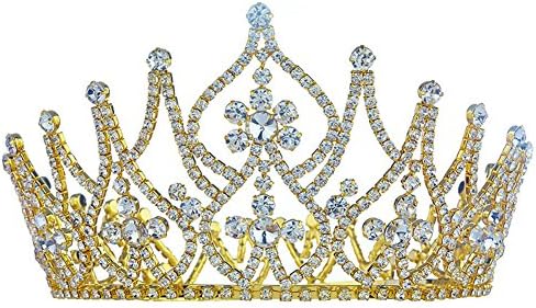 Large Tall Clear Crystal Full Circle Round Pageant Beauty Contest Crown T1758
