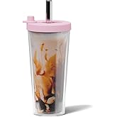 Dodoko Reusable Boba Cup and Straw Boba Tea Cup Bubble Tea Cup Reusable Iced Coffee Cup Cold Coffee Cup Smoothie Cup with Lid and Straw Smoothie Cup to go Smoothie Tumbler 17 oz - Bubble Pink