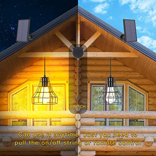 Solar Pendant Lights, Tomskiko Solar Powered Shed Light with Pull Cord and Remote for Outdoor Indoor, Shed Solar Light Outdoor Lights Solar Powered with Adjustable Solar Panel Light Shop Barn Light