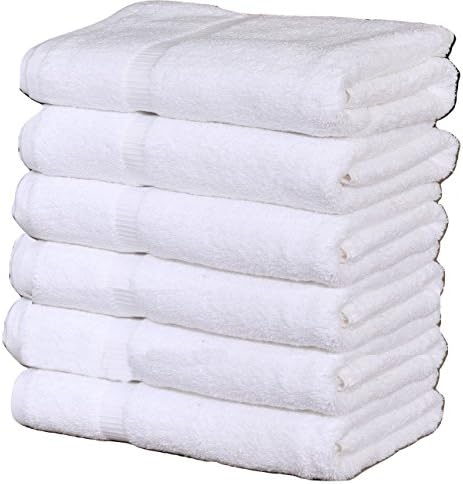 GOLD TEXTILES Premium 100% Cotton White Bath Towel Set (6 Pack, 24 x 50 Inch) High Absorbency Multipurpose Quick Drying Pool Gym Hotel Spa Bath Towels (6, White)