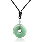 Jovivi 30mm Circle Donut Healing Crystals Necklace Natural Semi-Precious Chakra Gemstone Stone Amulet Lucky Coin Donuts Charm Protection Quartz Reiki Pendant Necklace for Men Women Adjustable Rope