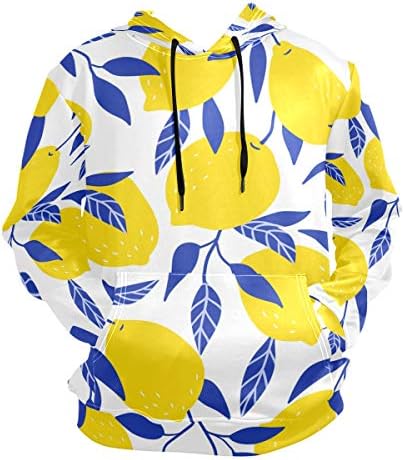 Fohoo パーカー メンズ 大きいサイズ 長袖 レモン柄 最新アイテム リーフ フーディ フード付き ポケット付き おしゃれ プルオーバー 薄手
