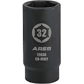 ARES 32mm Extra Deep Axle Nut Socket, 1/2-Inch Drive 6-Point Impact Socket | Extra Deep 90mm Impact Socket for Axle Nuts on FWD and 4WD Hub Jobs