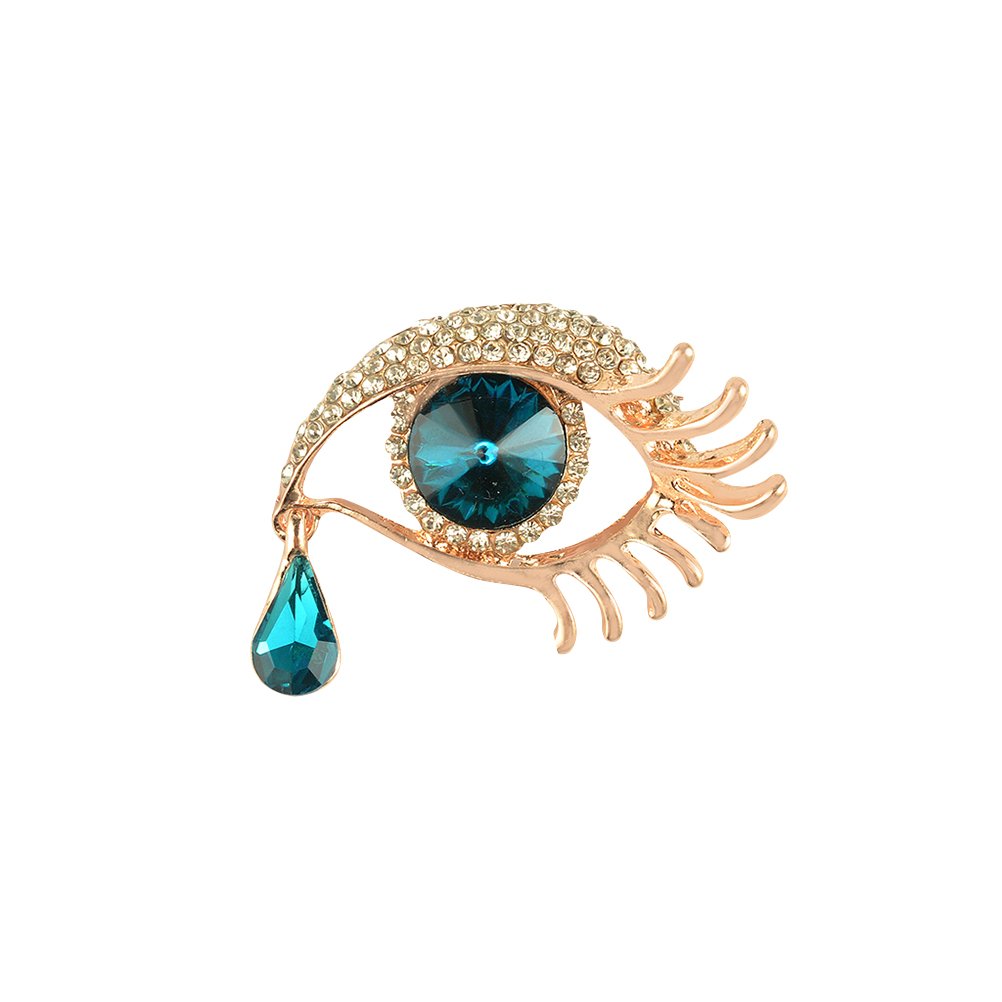 LUOEM Blue Eye and Tear Shape Brooch Rhinestone Brooches for Women Boutonniere Pins (Golden)