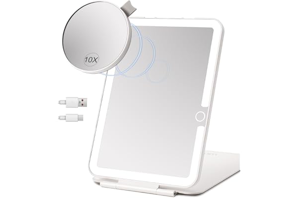 LUKYMIRO Rechargeable Travel Makeup Mirror with Light,7x5 inches Portable Lighted Vanity Mirror with Small 10X Magnifying, LE
