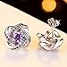 One Style 4 Pairs Earrings Studs Womens 925 Sterling Silver Gemini Earring Set Gift Ear Jacket Silver Hollow Lotus Flower Crystal
