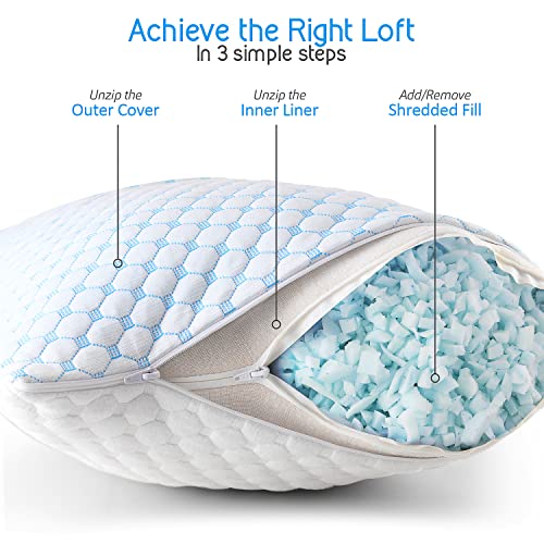 Nestl Cooling Pillow King Size Set of 2 Cooling Shredded Memory Foam