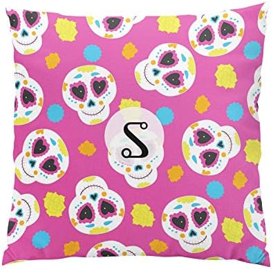 Gygarden Unique Pretty and Cute Sugar Skulls on Pink Monogrammed Hidden Zipper Home Sofa Decorative Throw Pillow Cover Cushion Case Square 16X16 Inch Two Sides Design Printed Pillowcase