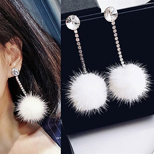 Jaywine2 Stylish Women Soft Pompom Earrings Dangle Rhinestone Ear Ring Charm Jewelry Gift