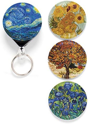 Buttonsmith Van Gogh Tinker Reel Retractable Key Reel With Belt Clip and 24 inch Heavy Duty Cord - Made in the USA, 1 Year Warranty