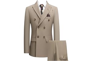 Men's Solid Color Suit Two-Piece Set Lapel Collar Double Breasted Business Suit