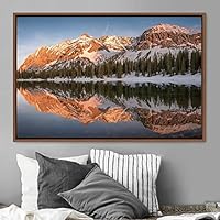 Framed Canvas Wall Art Winter Lake Aerial Dramatic Lake Landscape Multicolor Photography Realism - 16x24 inches