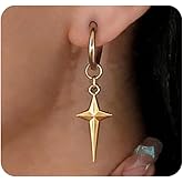 Gothic Grunge Star Hoop Dangle Earrings for Women,Cool Celestial Spike Huggie Earrings Y2k Statement Earring,Minimalist Halloween Christmas Gifts