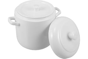 FOMIYES Stew Pot Slow Cooking Soup Bowl White with Lid and Dual Handles Ceramic 950ml for Daily Family