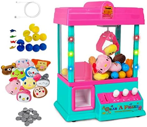 Claw Home Arcade Game Prize Grabber Carnival LED Lights Animation Adjustable Sounds USB Port Cable with 10 Plush Toys and 12 Filled Eggs