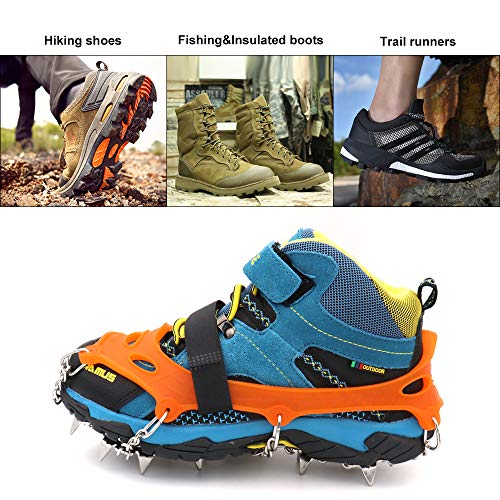 LeanKing Ice Snow Grips, Traction Cleats Ice Cleats with 18 Spikes for Walking, Jogging, Climbing and Hiking on Snow, Ice, Mud, Sand and Wet Grass (Orange (13 Spikes), S) - Thumbnail 4