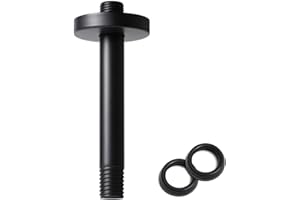 BSTIIU 8 Inch Shower Arm with Flange, Ceiling Mounted Shower Head Extension Arm, 1/2 NPT Straight Arm for Rain Shower Head, Stainless Steel Shower Head Extension Replacement Pipe Arm, Black