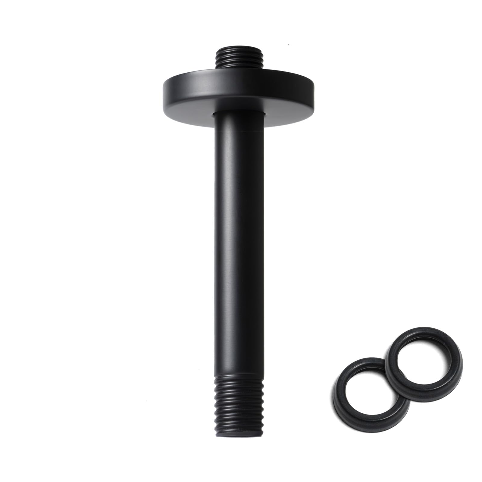 Photo 1 of 8 Inch Shower Arm with Flange, Ceiling Mounted Shower Head Extension Arm, 1/2 NPT Straight Arm for Rain Shower Head, Stainless Steel Shower Head Extension Replacement Pipe Arm, Black