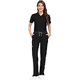 COMENII Scrubs for Women Set, V-Neck Top & Straight Leg Pants with 11 Pockets, Stretch Comfortable Womens Scrub Sets