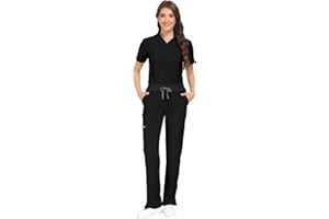 COMENII Scrubs for Women Set, V-Neck Top & Straight Leg Pants with 11 Pockets, Stretch Comfortable Womens Scrub Sets