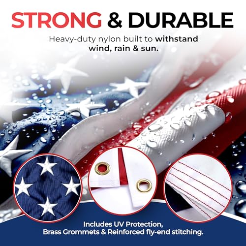 American Flag for Outside Heavy-Duty US Flag with Embroidered Stars Reinforced Material USA Flag Built for Outdoors Sewn Stripes UV Protection Brass Grommets (3x5 ft)