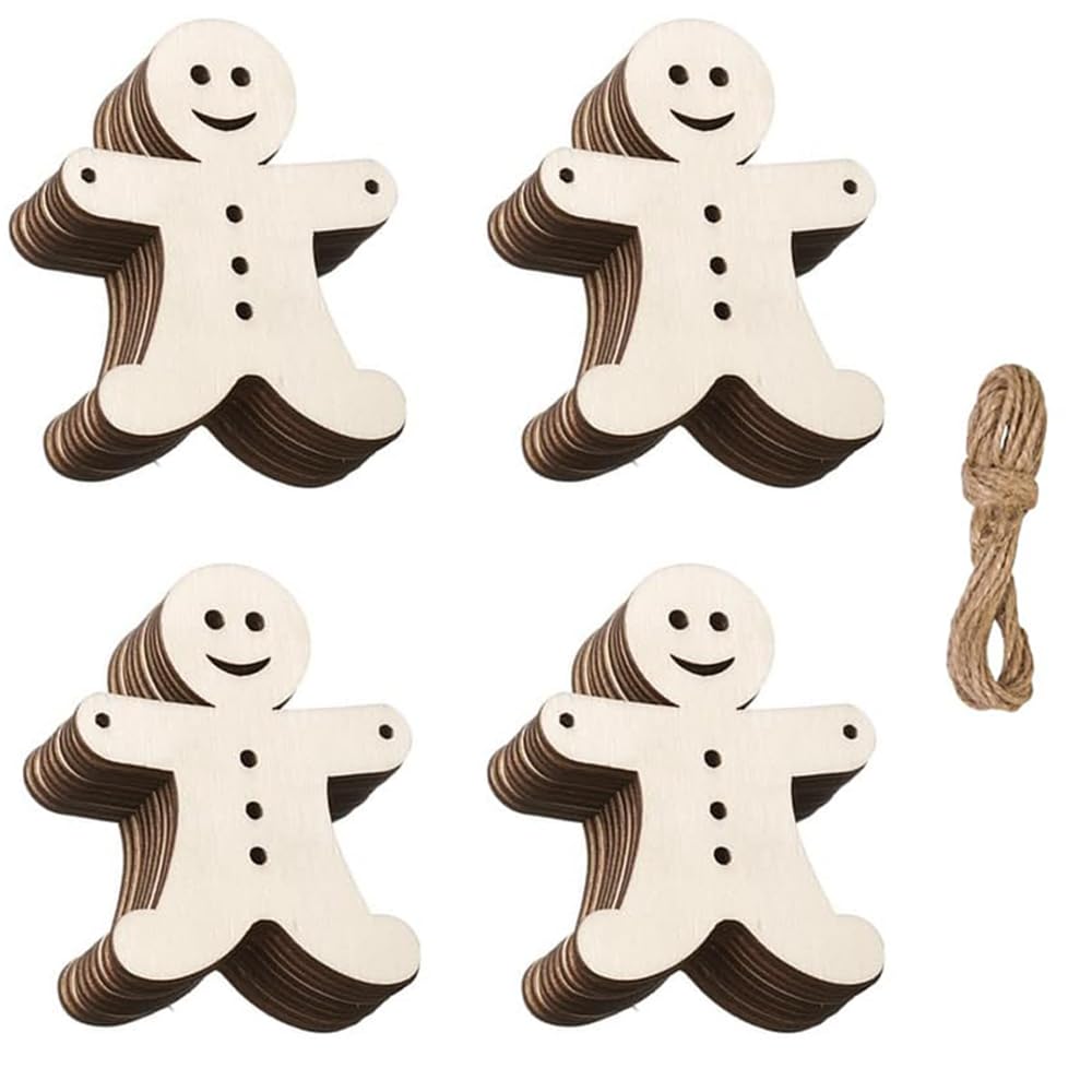 20 Pieces Wooden Christmas Ornaments Wooden Baubles Wood Jinger Bread Man Wood Slice for DIY Crafts Christmas Tree Decorations