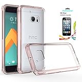 HTC 10 Clear Case With HD Screen Protector, AnoKe [Scratch Resistant] Acrylic Hard Cover With Rubber TPU Bumper Hybrid Ultra Slim Protective For HTC 10 - TM Rose Gold