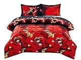 3 Piece Set Box Stitched Red Rose and Rings Prints 3d Comforter Set (Y02) Queen