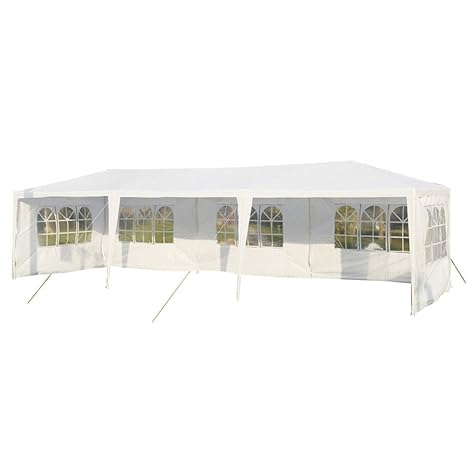 MCTECH® 9 x 3 m Gartenzelt Pavillon Bierzelt Partyzelt Festpavillon inklusive 5 Seitenwände, 5 x Fenster, Wasserdicht PE Plan