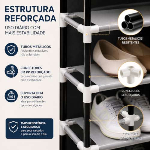 Sapateira Desmontável Preta 9 Prateleiras Organizador de Sapatos