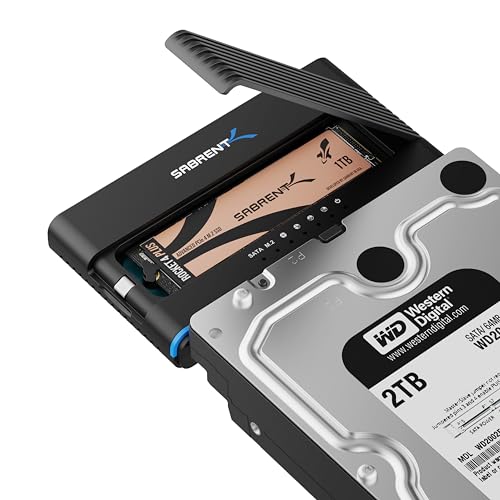 SABRENT M.2 SSD & HDD Festplattengehäuse, 2,5" 3.5" SATA & M2 NVMe Adapter, USB C 10Gbps mit Offline Klonen (DS-UCMH)