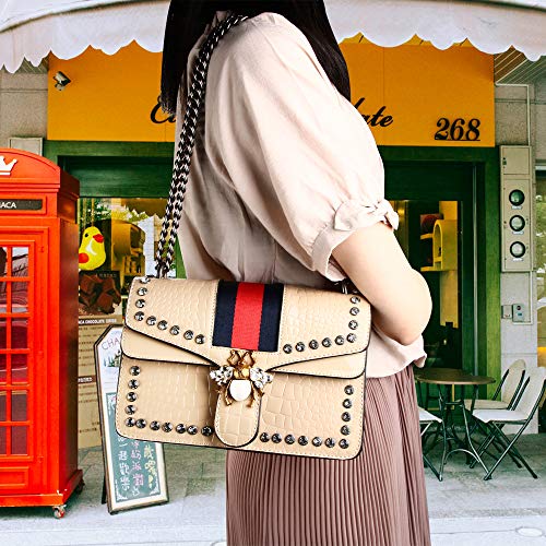 Beatfull Designer Shoulder Bag for Women, Fashion Bee Crossbody Bag Handbags with Chain (Khaki)