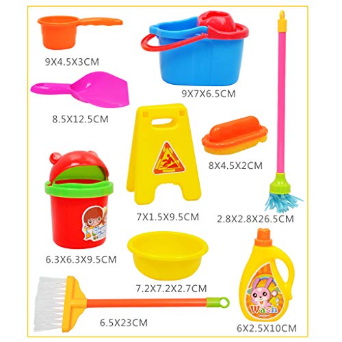 Transer- Kids Pretend Cleaning Set Housekeeping Accessories for Toddler Kids Boys Girls - Included Water Bucket, Broom, Mop, Dustpan, Wet Floor Sign, Sponge, Trash Can Etc. (Multicolor)