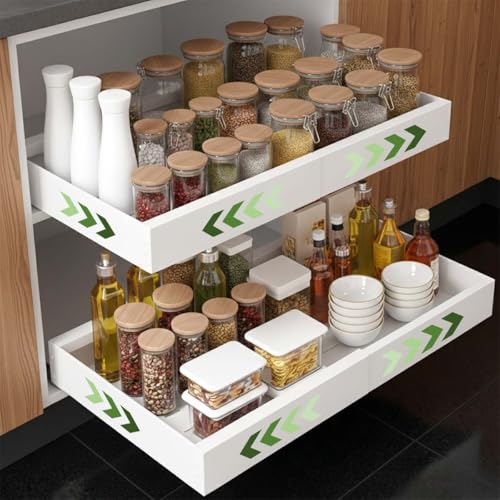 Removable Drawers for Kitchen, Adhesive Telescopic Cupboard Tray, Adjustable Width 32-52 cm, for Home Storage and Organizer, No Drilling, Single Pack White
