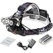LED Headlamp, GRDE 4 Modes Headlight, Battery Powered Helmet Light Flashlight for Camping Fishing Hunting, 2ps 18650 Rechargeable Batteries Included