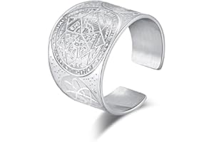 OIDIMS Men's Seals of The Seven Archangels Rings Solomon Kabbalah Ring Stainless Steel Hexagram Triangle Star of David Protection Amulet Silver Ring for Boy Teens Women Anniversary Xmas Gift For Boyfriend