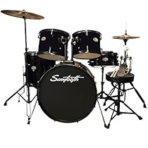 Rise by Sawtooth ST-RISE-DS-BLK Full Size Student Drum Set with Hardware & Beginner Cymbals, Pitch Black
