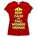 Hank Player 'Keep Calm & Call Wonder Woman' Women's T-Shirt (XL, Red)
