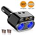 HiGoing Cigarette Lighter Adapter, 80W 2 Sockets Splitter Multi Power Outlet Type C 4.8A Dual USB Car Charger with Voltage Display, Built-in Replaceable 10A Fuse Compatible Mobile Phone GPS Dash Cam